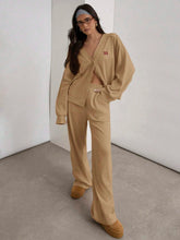 COSMINA 2pcs Women's Casual Numeric Embroidery Long Sleeve Top & Long Pants Set, Autumn